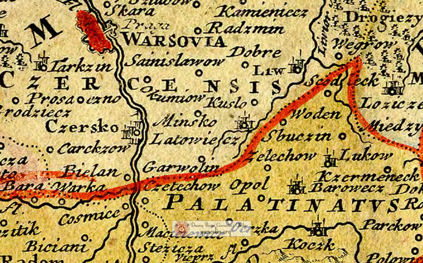 Garwolin, Żelechów i Maciejowice na mapie z 1739 r.