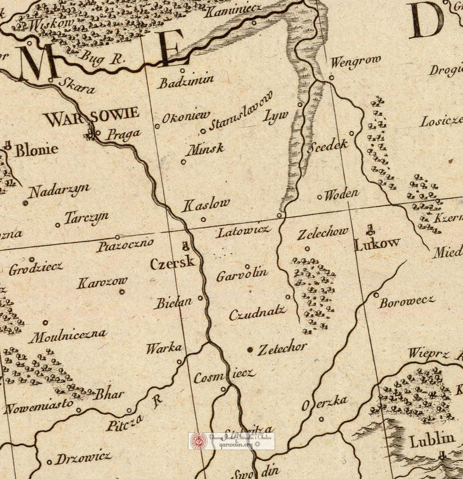 Garwolin i Żelechów na mapie z 1780 r.