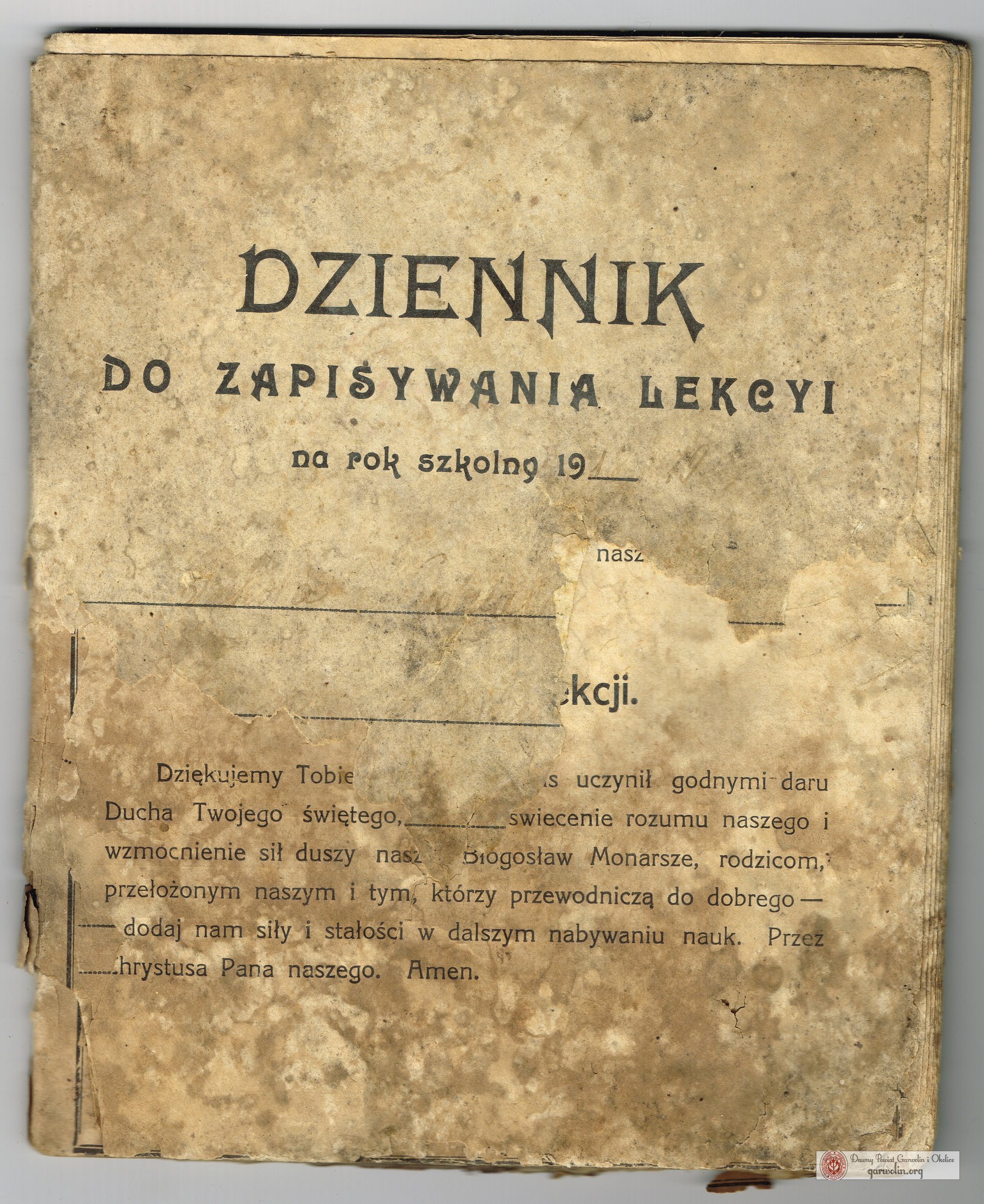 Dziennik do zapisywania lekcji na rok 1918-1919